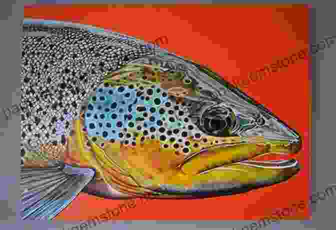 A Realistic Painting Of A Brown Trout, Capturing Its Intricate Coloration And Lifelike Movement Realistic Fish Carving: Painting A Brown Trout