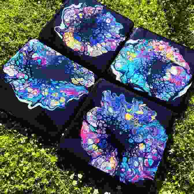 Set Of Fluid Art Coasters Created Using Acrylic Pouring Technique, Showcasing Vibrant Colors And Intricate Patterns A Guide To Acrylic Pouring: Suggesting New Creative Processes For Acrylic Painting